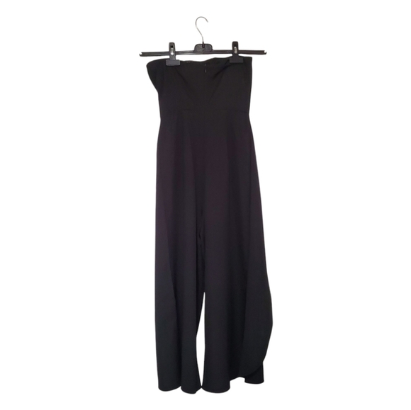 Calli Strapless Black Overlay Cropped Wide Leg Jumpsuit Size 6 - Picture 3 of 6